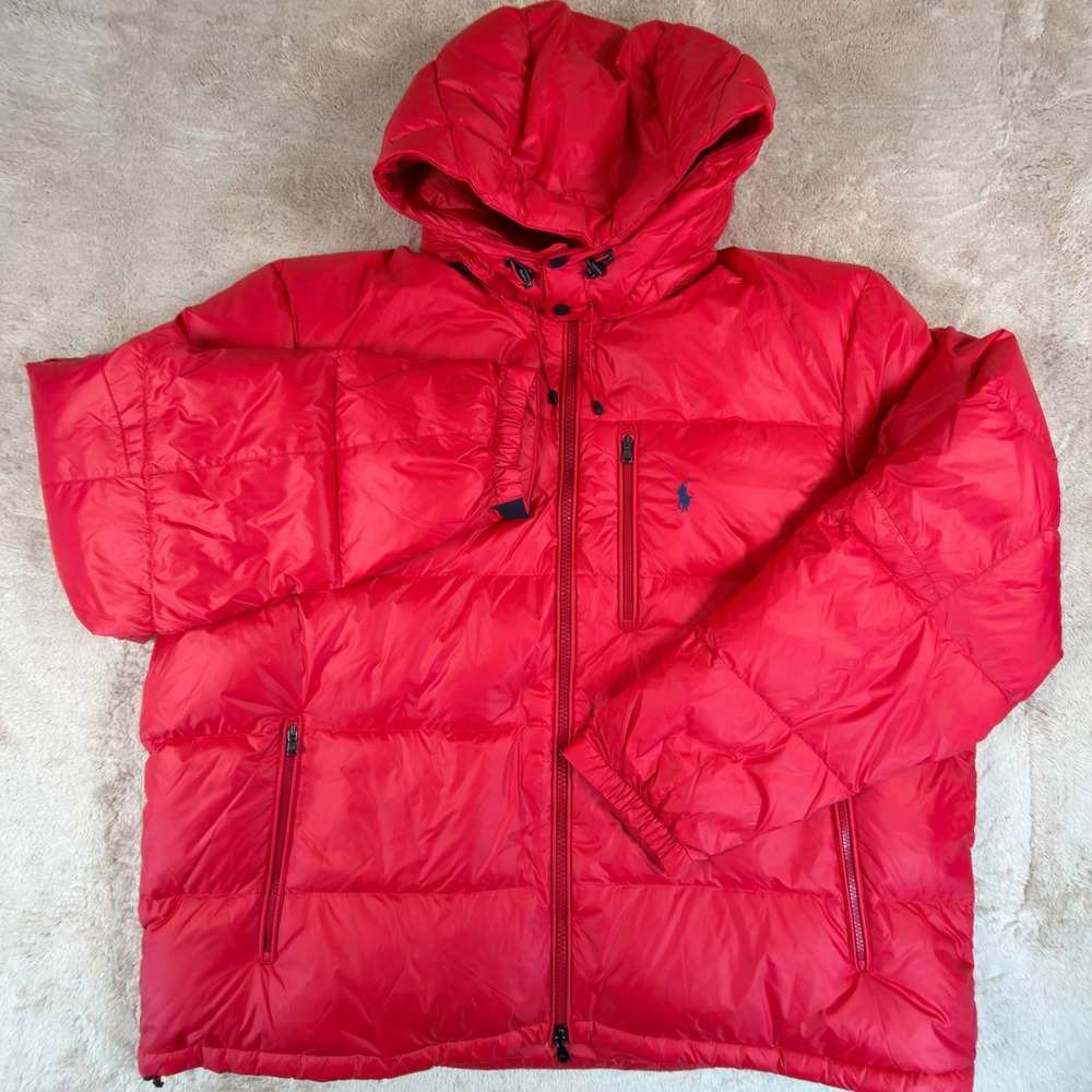 Polo Ralph Lauren Mens 3XB Down Puffer Jacket Red Performance Hooded Quilted